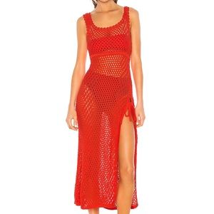 NWT Camila Coelho Crochet Dress In Coral Red Size Small